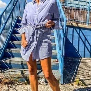 Joseph A. Blue/white stripes/plaid button down shirt dress size medium